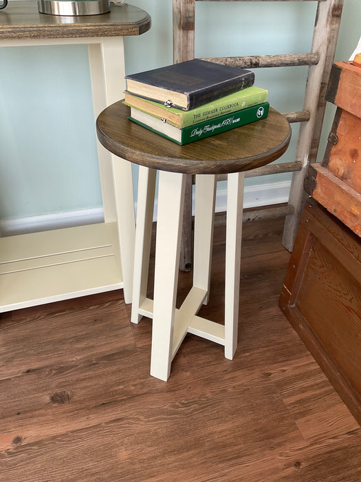 Drop cloth round end table