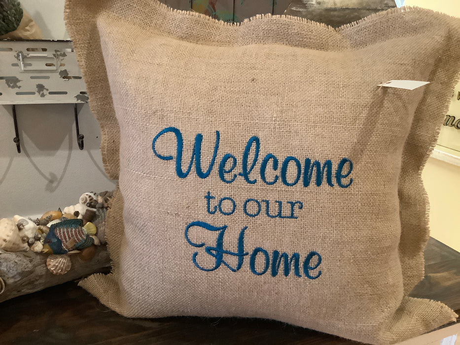 Burlap pillow - Welcome to our home