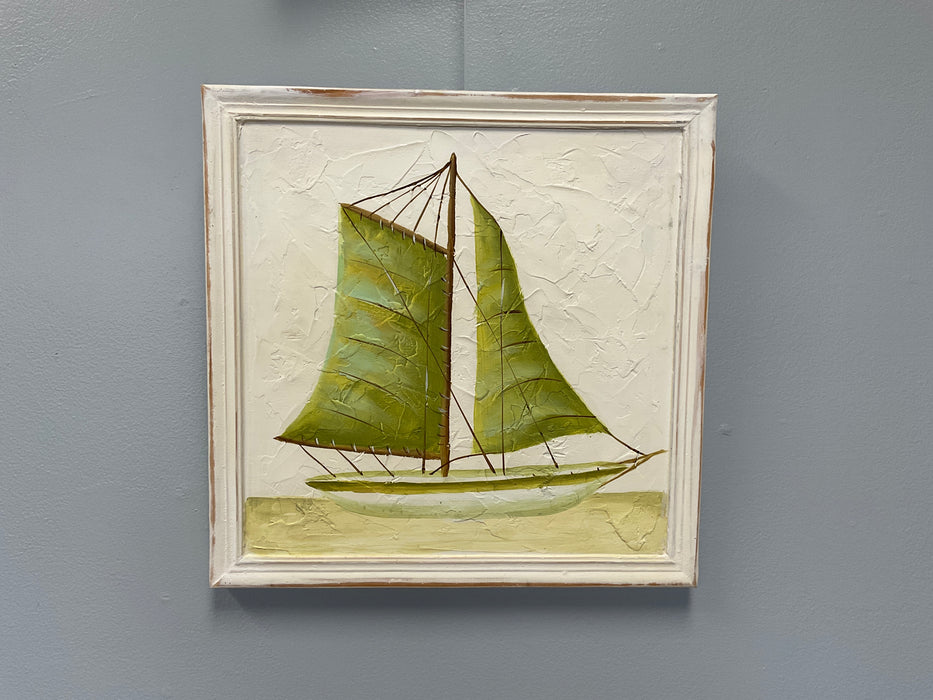 Framed oil painted sailboat