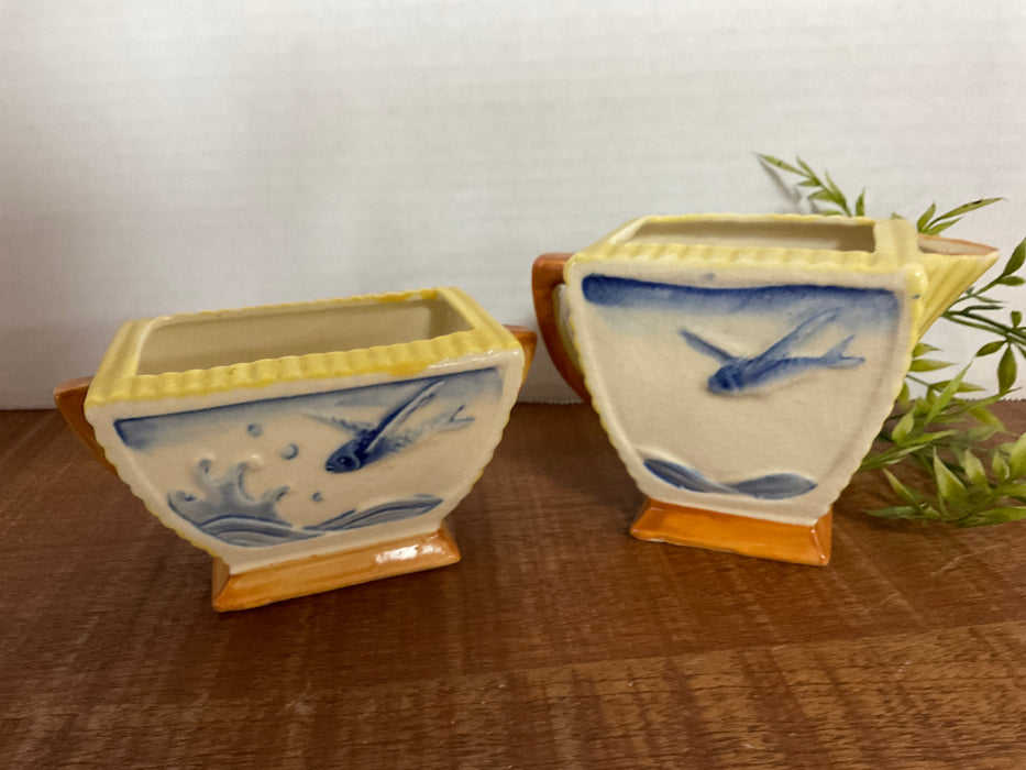 1930’s art deco cream and sugar set with flying fish