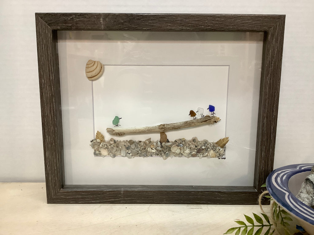 Sea glass art framed 8”x10”