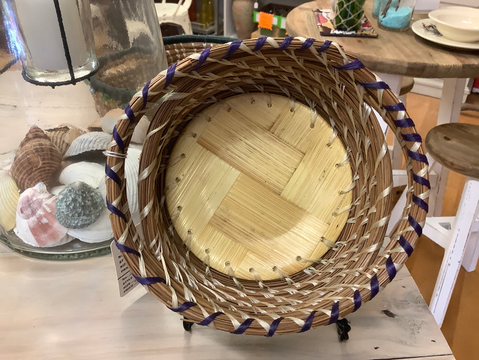 Wood bottom purple rim pine needle basket