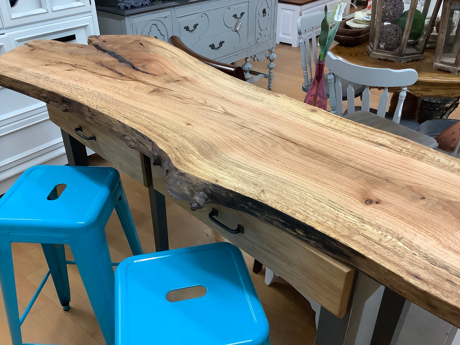 Oak live edge console with drawers