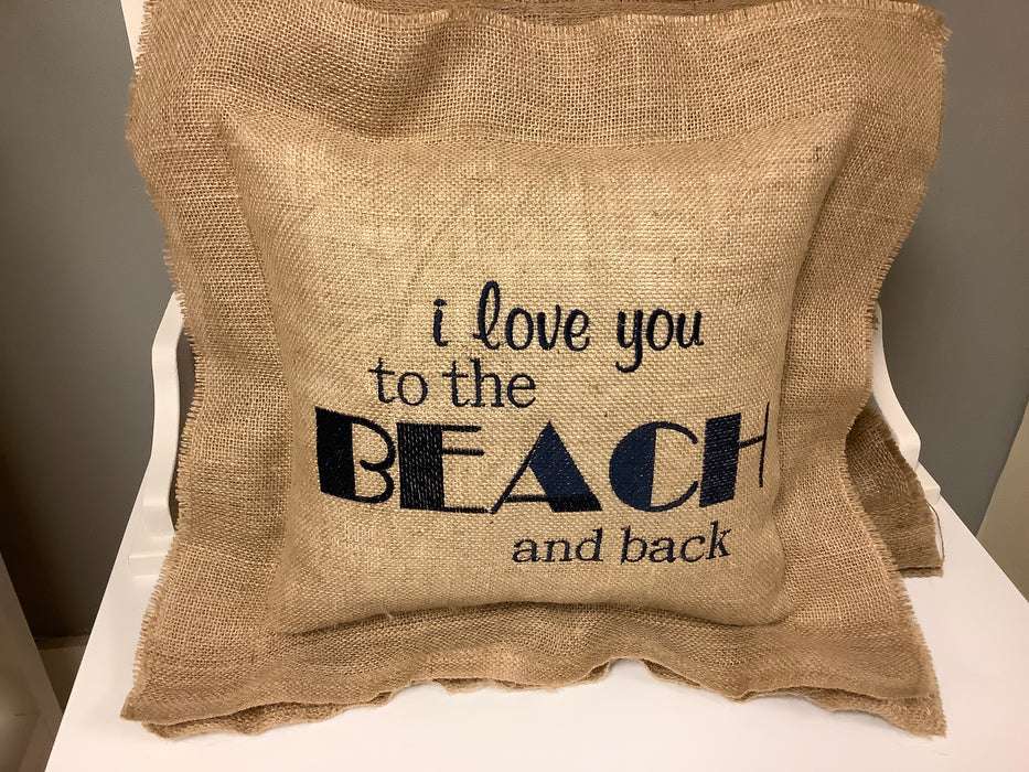 Burlap pillow - to the beach and back