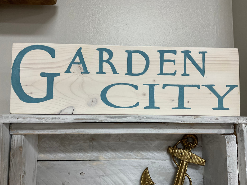 Wood block city sign