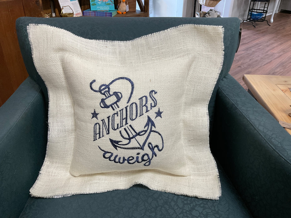 Burlap pillow-Anchors aweigh
