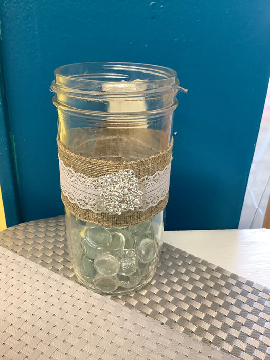 Glass vase burlap trim jar