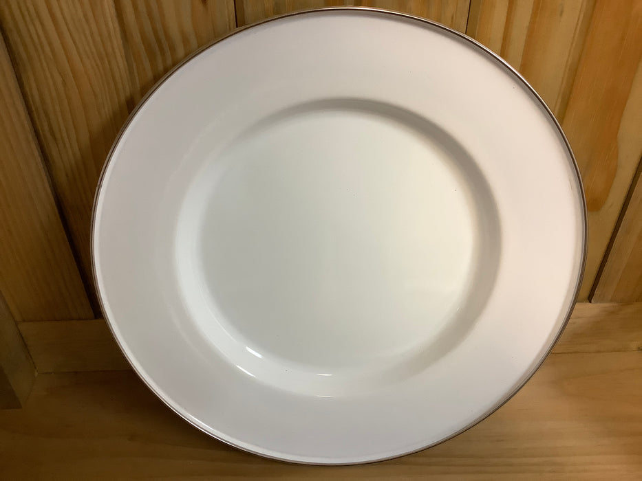 White enamelware charger plate
