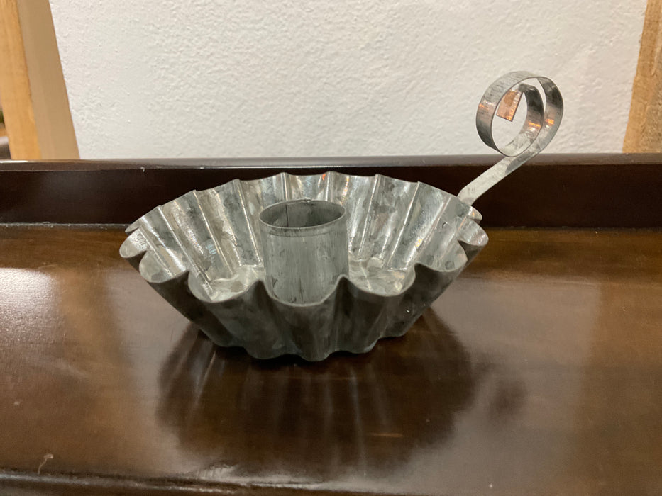 Small fluted galvanized candlestick holder