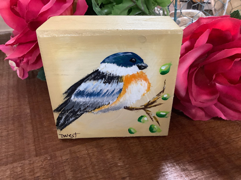 Bird painted wood block