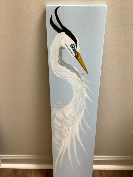 Egret painted on wood board