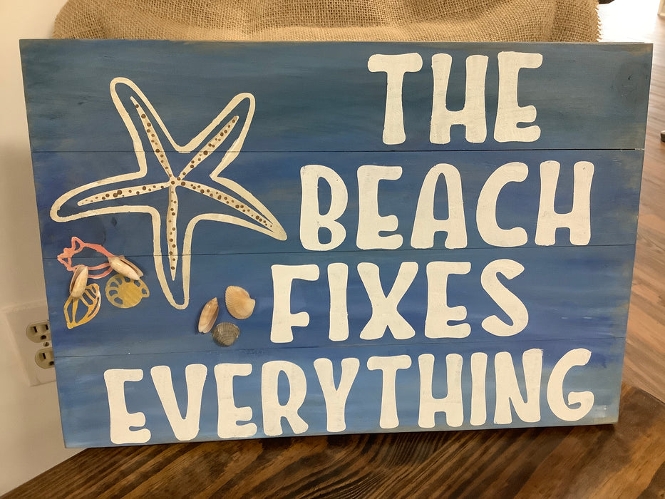 Beach fixes everything wood sign
