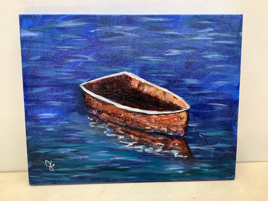 Reflecting boat acrylic painting