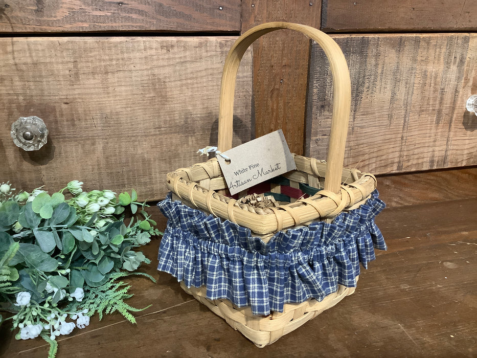 Square basket with blue ruffle
