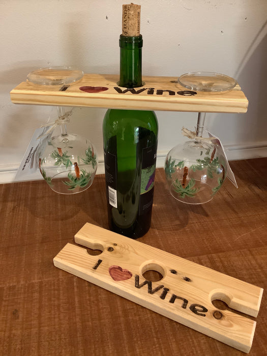 Wood wine glass bottle holder