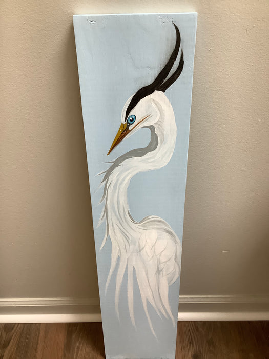 Egret painted on wood board