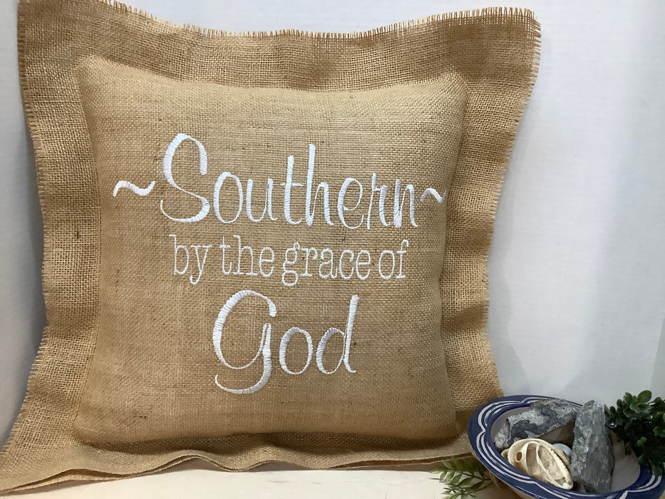 Burlap pillow- Southern by the grace