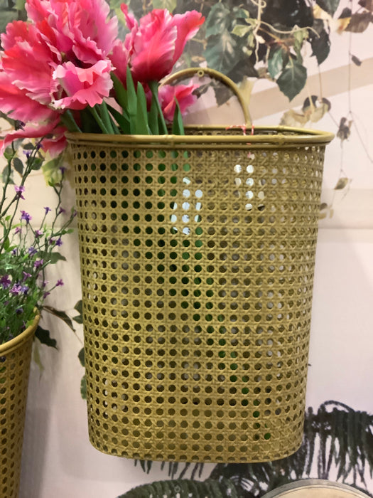 Wall basket with rattan webbing
